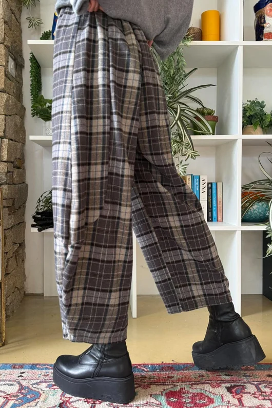 Patrick Plaid Brushed Cotton 7/8 Barrel Pant Grey